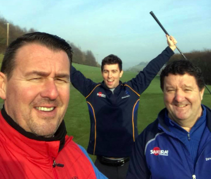 Left to right are team members Jason Degg, Alex Carr and Warren Carr on the fairway at Teign Valley GC