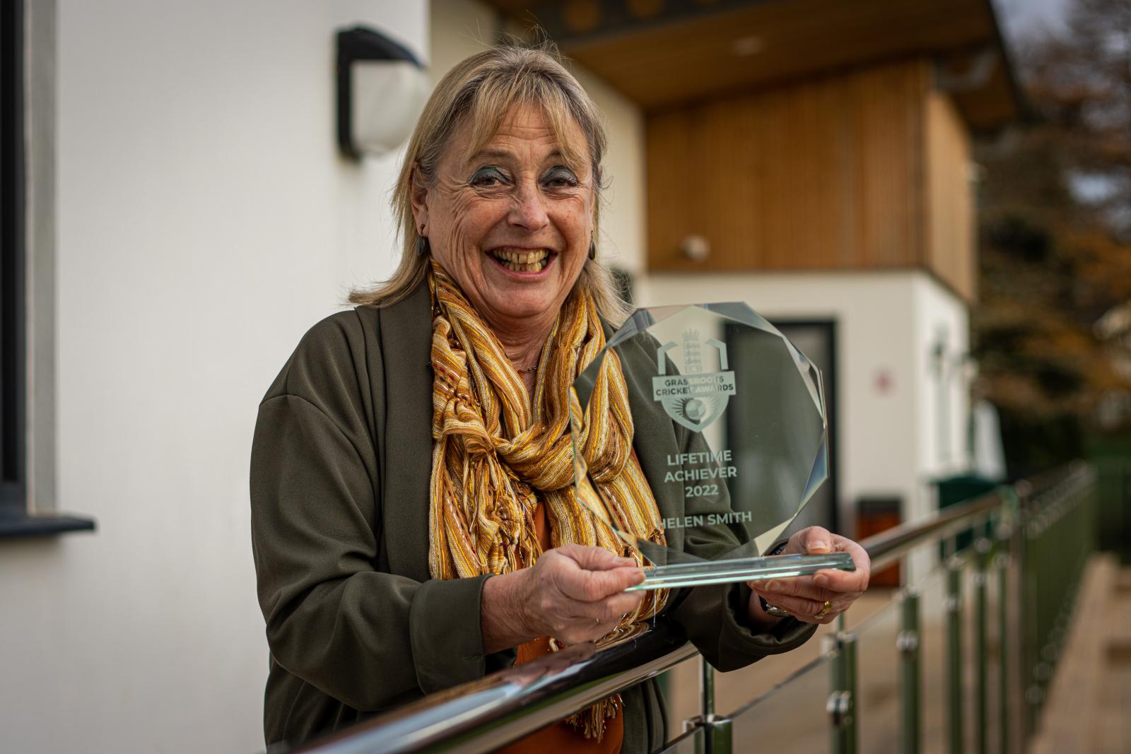 Helen Smith with her ECB Lifetime Achiever Award.