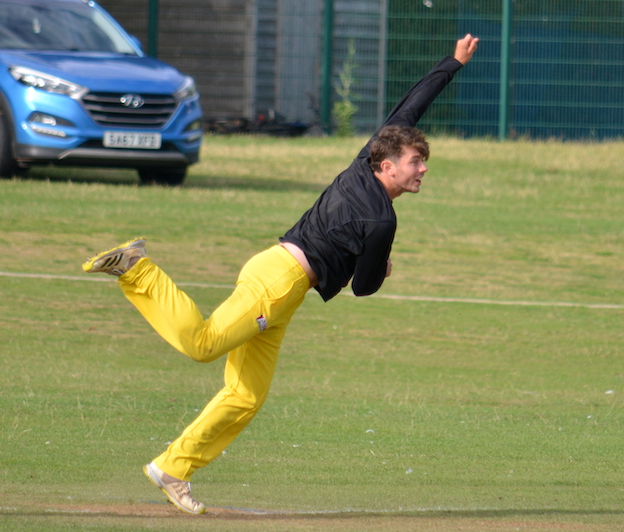 Will Christophers bowling Bovey Tracey to victory over Sandford